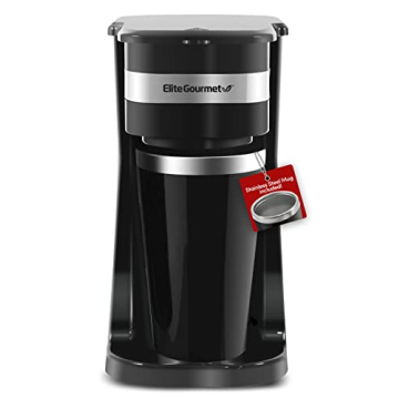 Elite Gourmet EHC114 Personal Single-Serve Compact Coffee Maker Brewer Includes 14Oz. Thermal Travel...