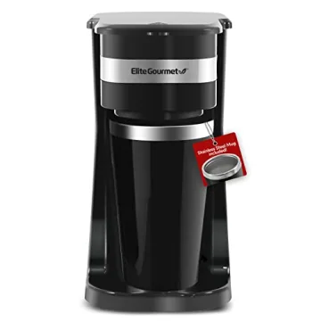 Elite Gourmet EHC114 Personal Single-Serve Compact Coffee Maker Brewer Includes 14Oz. Thermal Travel...