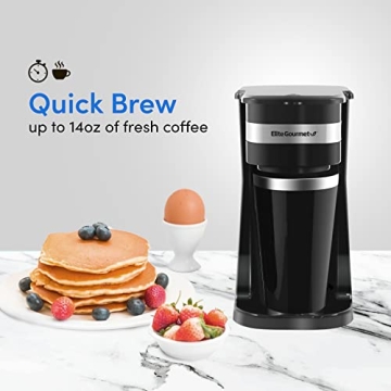 Elite Gourmet Compact Coffee Maker with Travel Mug - Eco-Friendly Brew