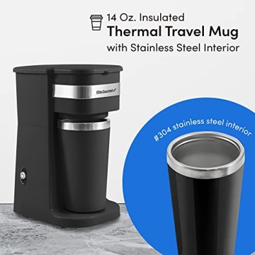 Elite Gourmet Compact Coffee Maker with Travel Mug - Eco-Friendly Brew