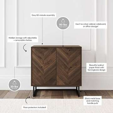 Nathan James Enloe Modern Sideboard Buffet Storage Accent Cabinet with Doors in a Rustic Walnut Finish and Black Matte Metal Base for Hallway, Entryway, Kitchen or Living Room, Walnut/Black