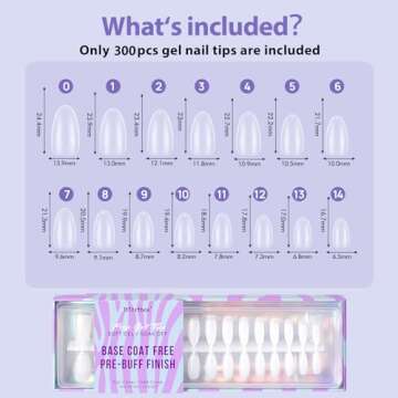 Almond Nail Tips Fake Nails - BTArtbox X-Coat Tips Natural with Tip Primer Cover, Stronger Nail Adhesion, Soft Gel Nail Tips, Pre-shaped Almond Gel Tips for Nail Art