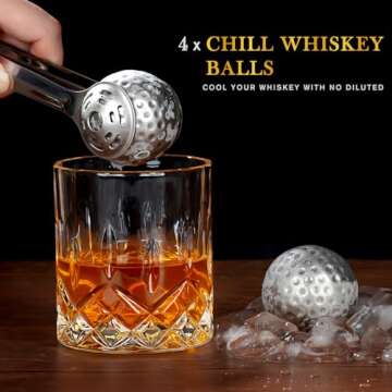 PONPUR Men's Golfer Gifts, 4 Whiskey Golf Balls, Stainless Steel Ice Balls, Birthday & for Dad, Golf...