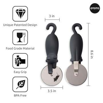 OTOTO Kitty Cut Pizza Cutter Wheel - Pizza Cutters Stainless Steel, Funny Kitchen Gadgets and Kitchen Gifts, Cat Gift for Women Cat Lovers