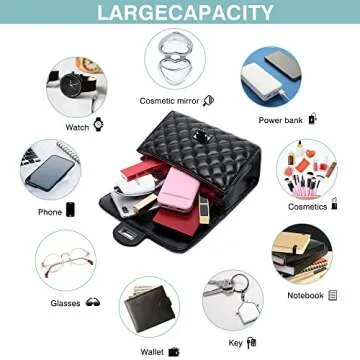 CEDDEOS Black Crossbody Bags for Women, Black Small Purses with Quilted Chain PU Leather Made Black Clutch Purse Black Crossbody bags for Women Small