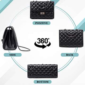 CEDDEOS Black Crossbody Bags for Women, Black Small Purses with Quilted Chain PU Leather Made Black Clutch Purse Black Crossbody bags for Women Small