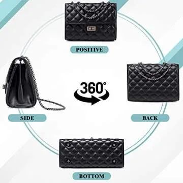 CEDDEOS Black Crossbody Bags for Women, Black Small Purses with Quilted Chain PU Leather Made Black Clutch Purse Black Crossbody bags for Women Small