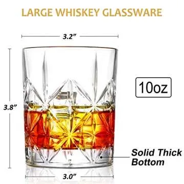 Whiskey Glass Set of 2, veecom 10 oz Crystal Whiskey Glasses Thick Bottom Bourbon Glasses Old Fashioned Rocks Glass Tumbler for Scotch, Cocktail, Liquor, Home Bar Whiskey Gifts for Men (Glass Set 2)