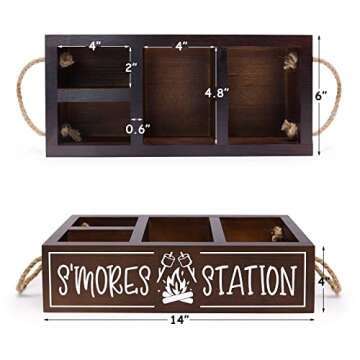 Zingoetrie S'mores Station Wooden Box S'mores Bar Holder with Handles Farmhouse Kitchen Decor Rustic Smores Roasting Station Wood Organizer Camping BBQ Accessories Teacher Gift