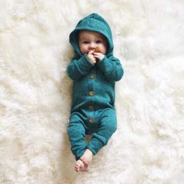 Nokpsedcb Newborn Kids Baby Boys Cute Solid Color Long Sleeve Hooded Romper Jumpsuit Top Outfits Clothes Green, 0-6 Months