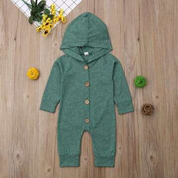 Nokpsedcb Newborn Kids Baby Boys Cute Solid Color Long Sleeve Hooded Romper Jumpsuit Top Outfits Clothes Green, 0-6 Months