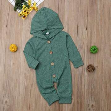 Nokpsedcb Newborn Kids Baby Boys Cute Solid Color Long Sleeve Hooded Romper Jumpsuit Top Outfits Clothes Green, 0-6 Months