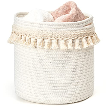 Mkono Macrame Decorative Cotton Rope Basket Boho Nursery Decor Cute Woven Tassel Closet Storage Bins...