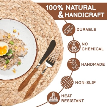Haxhut Woven Round Placemats Set of 6, Heat Resistant