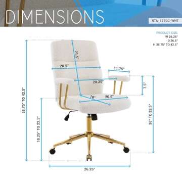 Elegant White and Gold Office Chair with Boucle Fabric