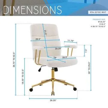 Elegant White and Gold Office Chair with Boucle Fabric