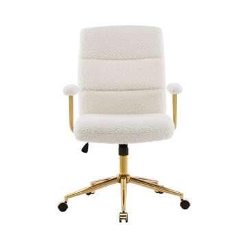 Elegant White and Gold Office Chair with Boucle Fabric