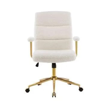 Elegant White and Gold Office Chair with Boucle Fabric