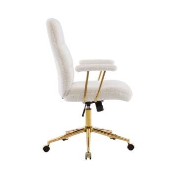 Elegant White and Gold Office Chair with Boucle Fabric