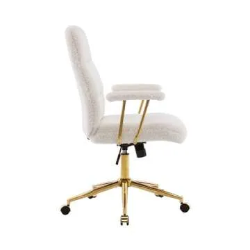 Elegant White and Gold Office Chair with Boucle Fabric