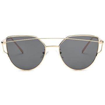 SOJOS Cat Eye Sunglasses for Women with Mirrored Lenses and Gold/Grey Frame