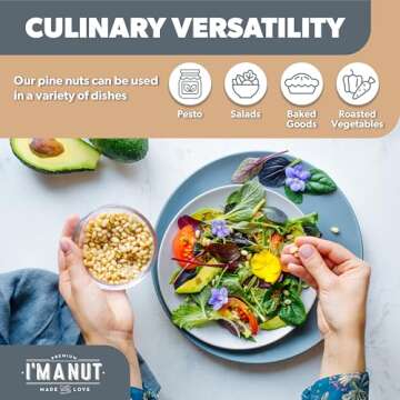 Premium Raw Pine Nuts 16oz (1 lb.) Non-GMO, No Additives Batch Tested Gluten & Peanut Free, Resealable Pouch for Freshness, Unsalted Pine Nuts - Perfect for Pesto, Salads, Gourmet Cooking and Baking