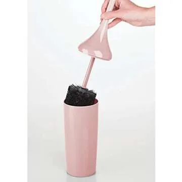 mDesign Modern Slim Plastic Toilet Bowl Brush and Holder for Bathroom Storage and Organization - Space Saving, Sturdy, Deep Cleaning, Covered Brush - Rosette Pink