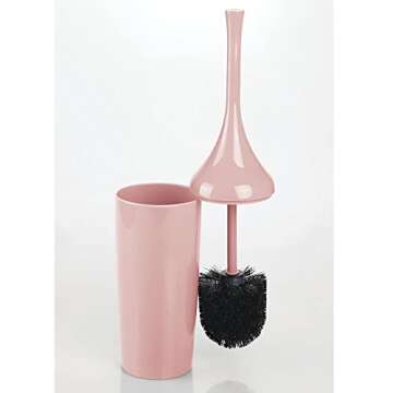 mDesign Modern Slim Plastic Toilet Bowl Brush and Holder for Bathroom Storage and Organization - Space Saving, Sturdy, Deep Cleaning, Covered Brush - Rosette Pink