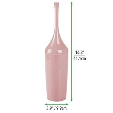 mDesign Modern Slim Plastic Toilet Bowl Brush and Holder for Bathroom Storage and Organization - Space Saving, Sturdy, Deep Cleaning, Covered Brush - Rosette Pink