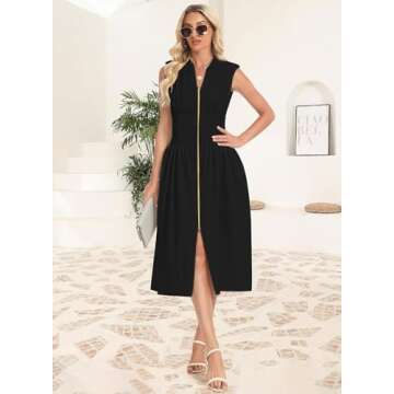 GUNEST Womens Black Midi Dress with Cap Sleeves and Pockets