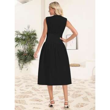 GUNEST Womens Black Midi Dress with Cap Sleeves and Pockets