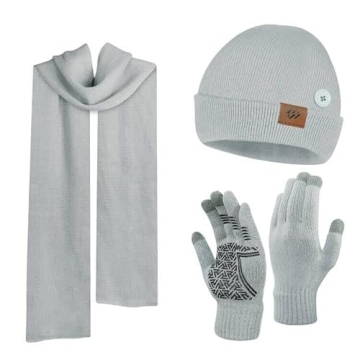 Beanie Scarf and Glove Set, 3 Pack Hat and Touchscreen Gloves and Neck Wraps for Women Men, Winter W...