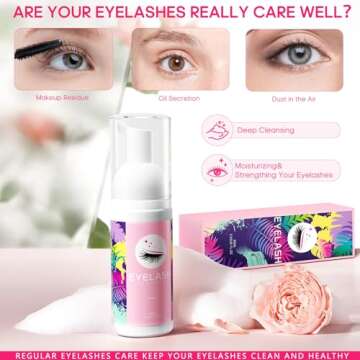 Buqikma Lash Cleaning Kit - Lash Shampoo Kit Eyelash Extension Cleanser for Extensions 60ML with Rechargeable Handheld Lash Fan Dryer Mascara Brush Rinse Bottle Makeup Cleansing Foam for Lash Care