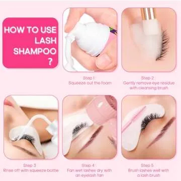 Buqikma Lash Cleaning Kit - Lash Shampoo Kit Eyelash Extension Cleanser for Extensions 60ML with Rechargeable Handheld Lash Fan Dryer Mascara Brush Rinse Bottle Makeup Cleansing Foam for Lash Care