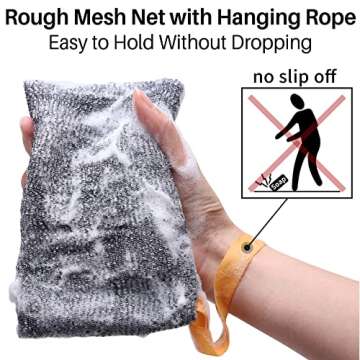 Antimbee 6-Pack Soap Pocket Exfoliating Soap Saver Pouch, Body Scrubber Rough Sponge Exfoliator for Bath or Shower, Gray Mesh Bar Soap Foam Lather Pouch