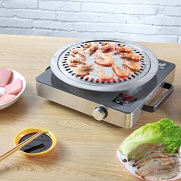 Korean Bbq Grill Tray, Stainless Steel Non-Stick Smokeless Barbecue Grill Plate, Safe Roasting Round...