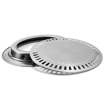 Korean Bbq Grill Tray, Stainless Steel Non-Stick Smokeless Barbecue Grill Plate, Safe Roasting Round Grill Pan for Indoor Outdoor BBQ for Cooking Meat/Vegetable