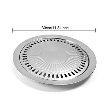 Korean Bbq Grill Tray, Stainless Steel Non-Stick Smokeless Barbecue Grill Plate, Safe Roasting Round Grill Pan for Indoor Outdoor BBQ for Cooking Meat/Vegetable