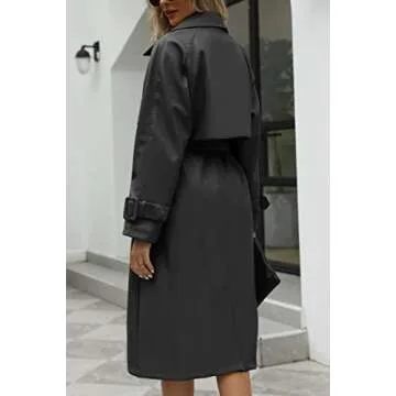Stylish Bellivera Women Trench Coat Long Faux Leather
