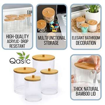 Qasic Crystal Acrylic Apothecary Jars with Lids. 4pc Set 20oz and 10oz Bathroom Organization Contain...