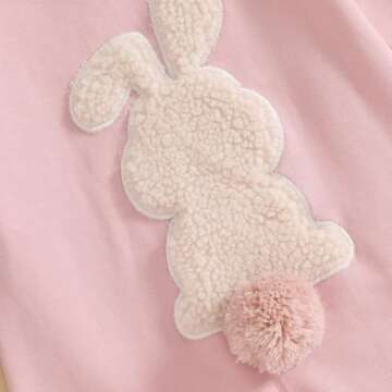 Easter Baby Boy Girl Outfit Embroidery Bunny Rompers Bunny Tail Jumpsuit Unisex Newborn Infant Easter Clothes (Pink, 0-3 Months)