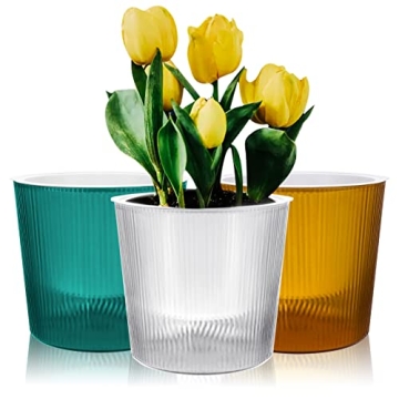 Jspupifip 3 Pack Self Watering Pots - Stylish 6 Inch Planters for Indoor Plants