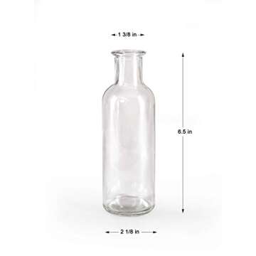 Serene Spaces Living Clear Glass Bud Vases – Vintage Apothecary Jars, Decorative Bottles for Weddings, Antique-Style Centerpieces, and Flower Arrangements - Set of 6 (6.5" Tall & 2" Diameter)