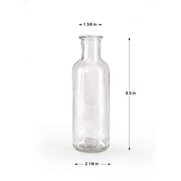 Serene Spaces Living Clear Glass Bud Vases – Vintage Apothecary Jars, Decorative Bottles for Weddings, Antique-Style Centerpieces, and Flower Arrangements - Set of 6 (6.5" Tall & 2" Diameter)