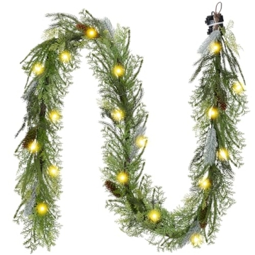 Decorbyhannah Christmas Garland with Lights, Prelit 9ft Lighted Norfolk Pine Garland, Battery Operat...