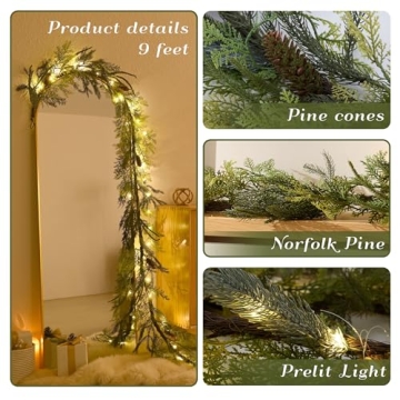9ft Prelit Norfolk Pine Garland for Festive Decor