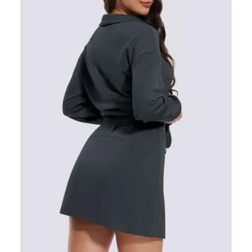 Casly Lamiit Womens 2 Piece Outfits Workout Tennis Skirt Sets Lounge Golf Suit Skorts with Pockets Loose Fit Casual Tops Jogging Sweatsuits Dark Grey XL