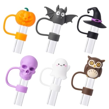 6Pcs Halloween Straw Cover Cap for Stanley Cup 40oz/30oz Tumbler, 10mm Reusable Cute Ghost Drinking ...