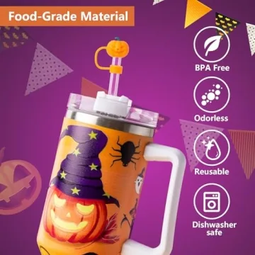 6Pcs Halloween Straw Cover Cap for Stanley Cup 40oz/30oz Tumbler, 10mm Reusable Cute Ghost Drinking Straw Topper Accessories, Portable Protector Plugs Decorations Gifts for Party Halloween