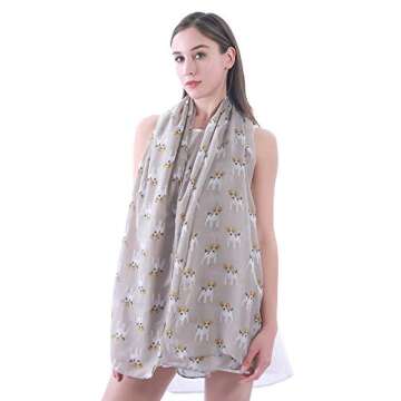 Lina & Lily Jack Russell Terrier Dog Print Women's Scarf Shawl Wrap Lightweight (Beige)